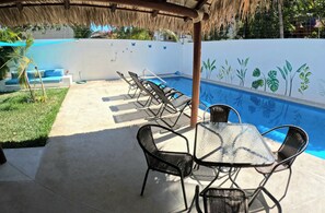 Shaded palapa dining area