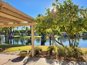 Lake Side Patio.   Private with lake and mountain views.