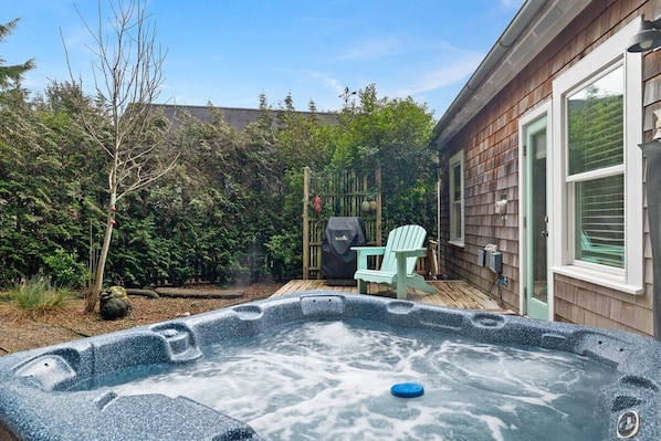 There is a private hot tub in the backyard for your use. 