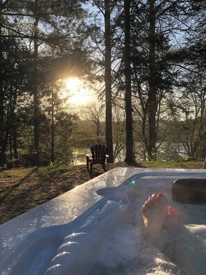 Relaxing in the hot tub on a sunny morning.