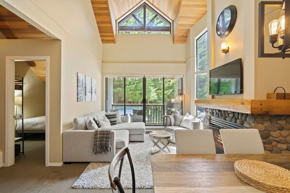 Oversized windows and high ceilings in the lounge offer an abundance of light
