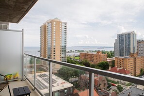 Private balcony with city and lake views