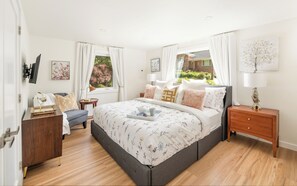 Comfy king bed with memory foam hybrid mattress, extra storage, super large closet, reading nook and streaming TV