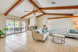 Great Room | Single-Story Home | Central A/C & Heat | Wood-Burning Fireplace