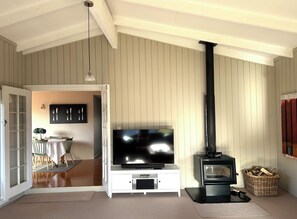 Smart T.V & cosy wood burner. 