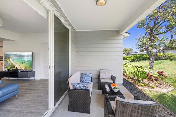 Enjoy your morning coffee on the lanai with scenic views.