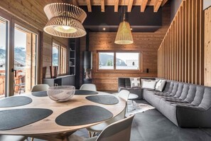 Dining area and living room
