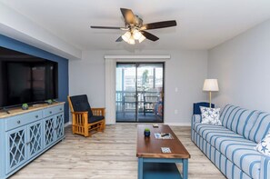Living room with view to deck