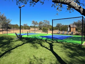 Enjoy a friendly game of pickleball. We have equipment to borrow.
