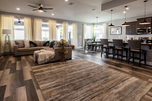 Open and elevated style and furnishings in living area.