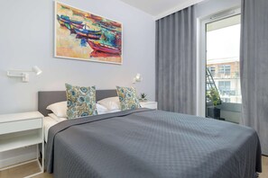 Comfortable double bed in the bedroom. 