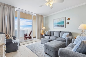 The Beach Club 1206C - Living area into balcony with Gulf views
