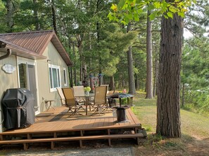 Main cabin deck. Outdoor furniture is not out in the winter