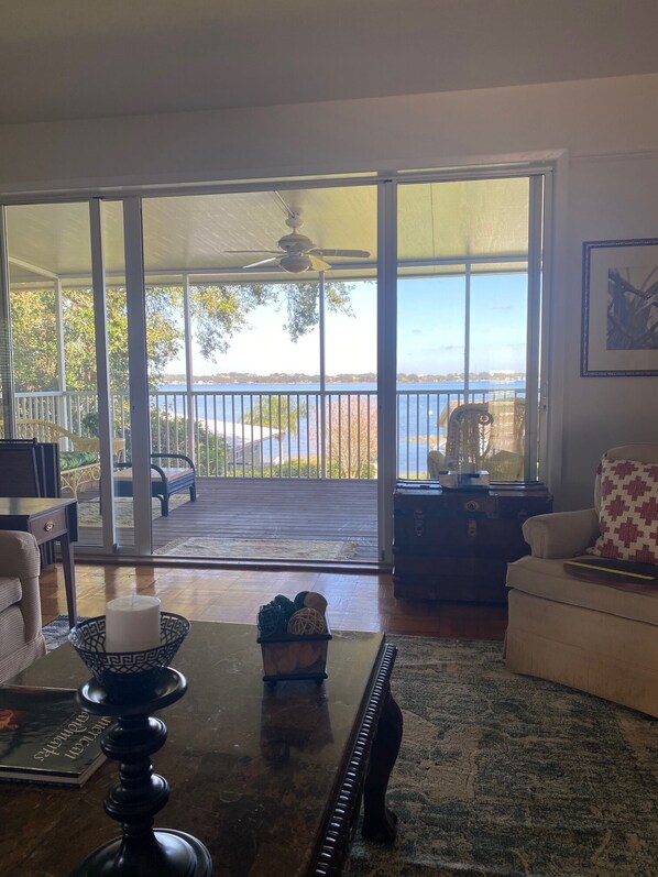 View of lake from inside great room