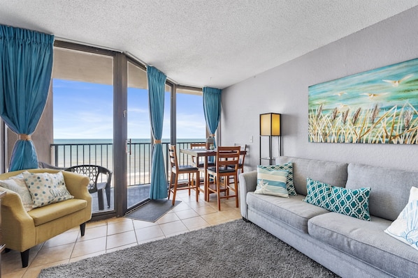 Enjoy oceanviews from your living room and private balcony