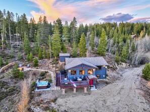 Flagstone pathway welcomes you to the hot tub and outdoor fire pit.  There is sufficient parking for 4 vehicles