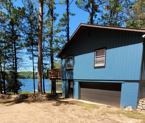Lower level of cottage facing lake