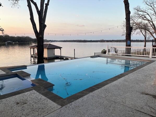We are right on the lake (boat house pictured is our neighbors).