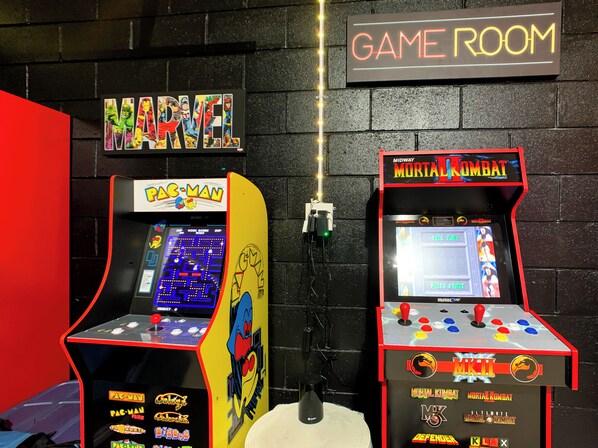Dueling arcade machines beckon.