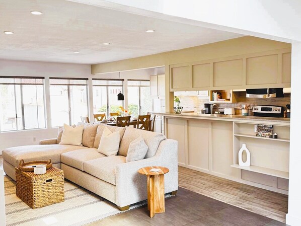 The living space is bright and welcoming with special details and amenities.