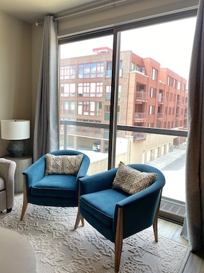 Sliding door to a small balcony.