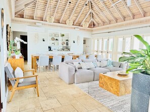 Open family and dining room. 