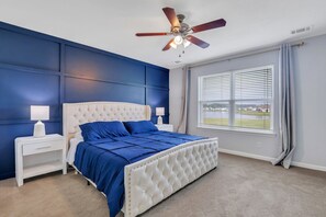 The Sapphire Suite Master w/full bath. Roku TV, Comfortable Queen bed.