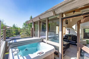 Back deck with a private hot tub