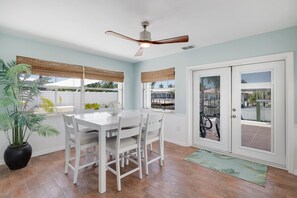 Dining area capable of seating six overlooking canal