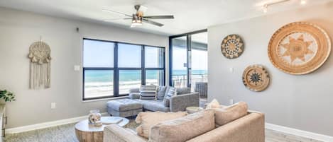 Welcome to Sand Dollar 306, a beachfront condo where modern coastal decor and amazing views can be enjoyed throughout!
