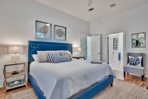 First floor master bedroom with king size bed