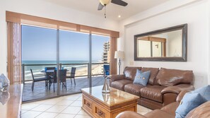 The double sliding glass door onto the balcony.