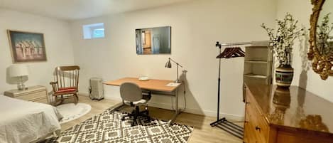 Comfortable bed and large desk