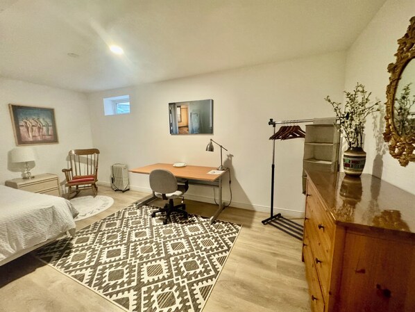 Comfortable bed and large desk