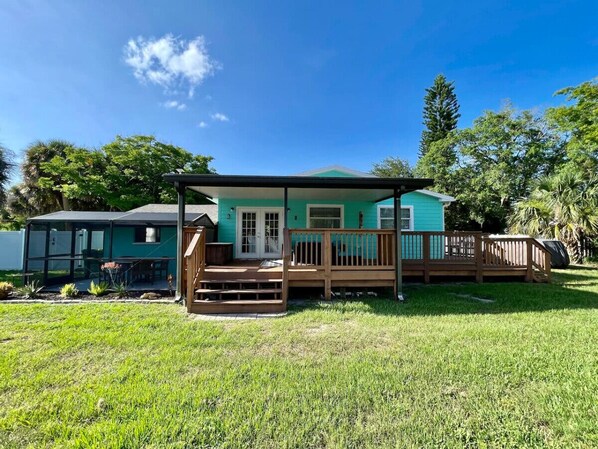 Backyard view of property