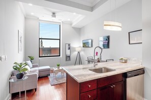 Modern studio apartment designed for comfort and functionality, with all essentials at your fingertips.
