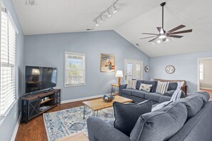 Sink into these comfy sofas and enjoy a family movie night.