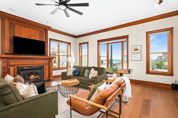This spacious living room is the perfect spot to gather. 