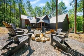 The firepit with seating for enjoying the outdoors!