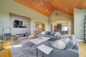 Living Room | Indoor Fireplace | Long Range Mountain Views