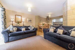 Living room with architectural features