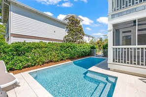 Private backyard oasis with heated saltwater pool