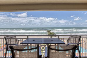 Enjoy meals by the ocean from the private oceanfront balcony.