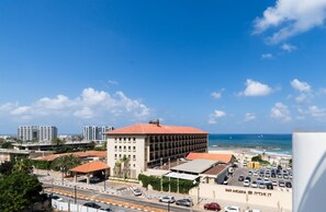 The balcony offers a stunning view of the Mediterranean Sea with a refreshing breeze, perfect for relaxing and enjoying the serene sea scenery.