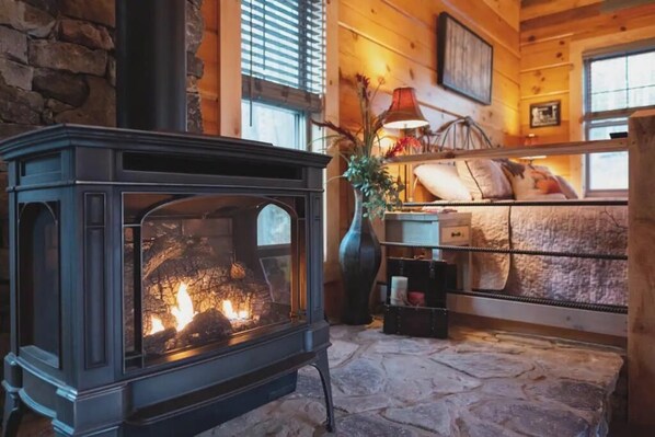 Cozy bedside firestove for those chilly nights.