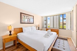 Find your restful escape in our calming and cozy bedroom.