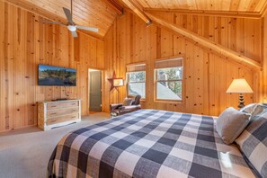 Huge master bedroom with TV, ensuite with jetted tub, walk-in closet, and most important, incredibly comfortable mattress and bedding.