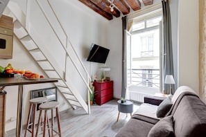 The open-plan living and dining area