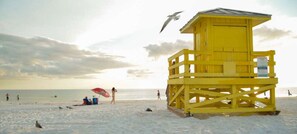 Yellow Lifegaurd Stand - Sink your toes in the dazzling white, sugar soft sand on Siesta Key.