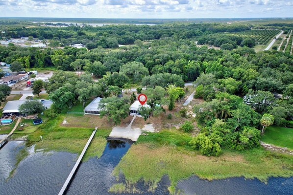 Aerial view with beach and cleared weeds!
